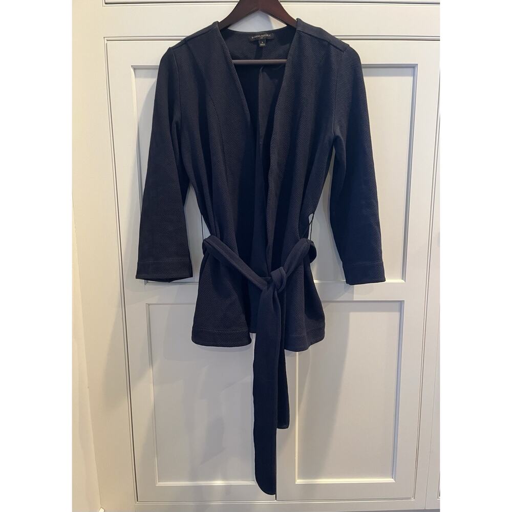 Banana Republic textured fabric open front cardigan sz. S belt navy blue